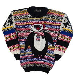 Alessandra Saroshi Holiday Snowflake Winter Penguin Ugly Christmas Sweater S/M